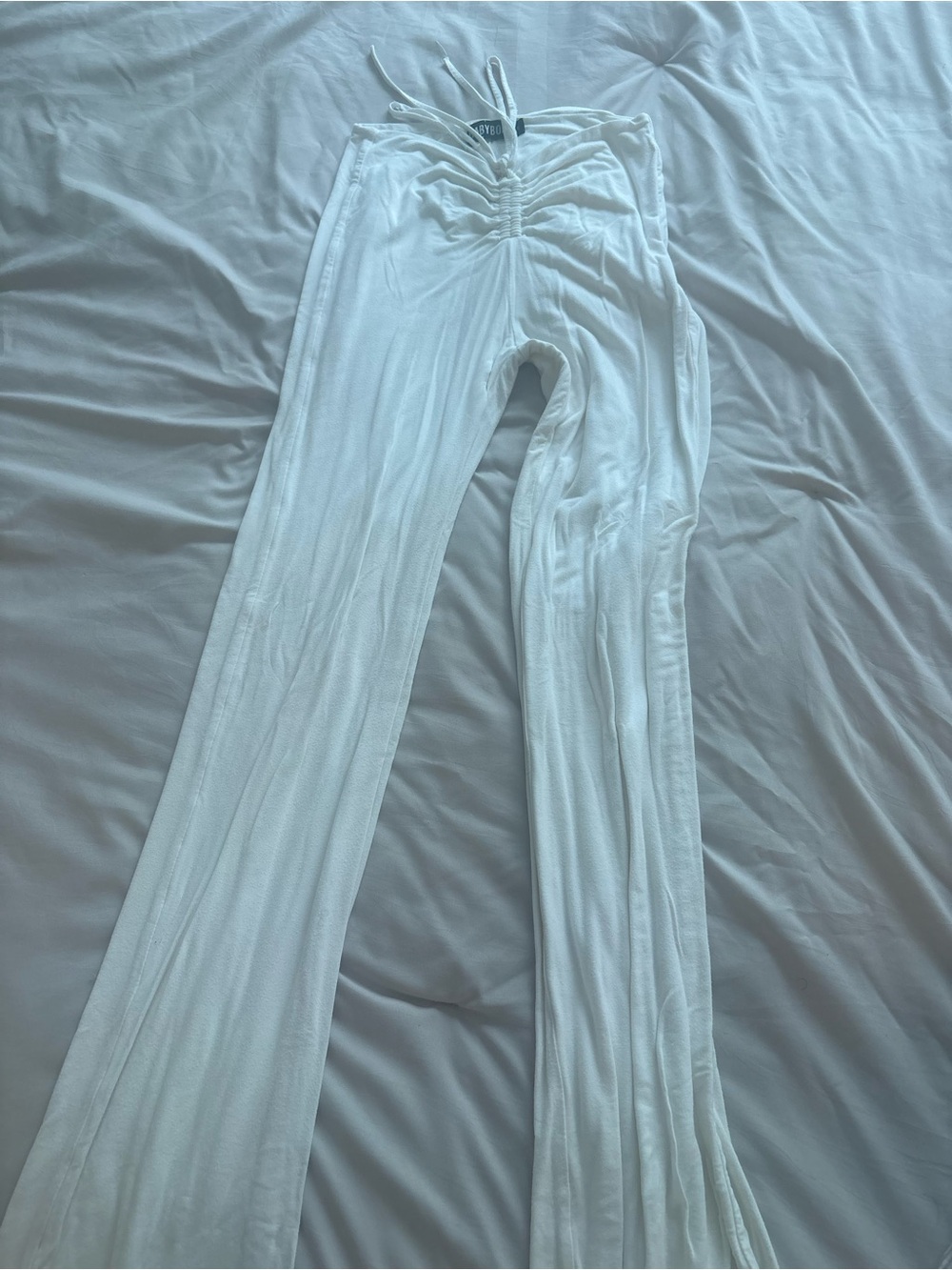 White Ruched Drawstring Wide-Leg Lounge Pants